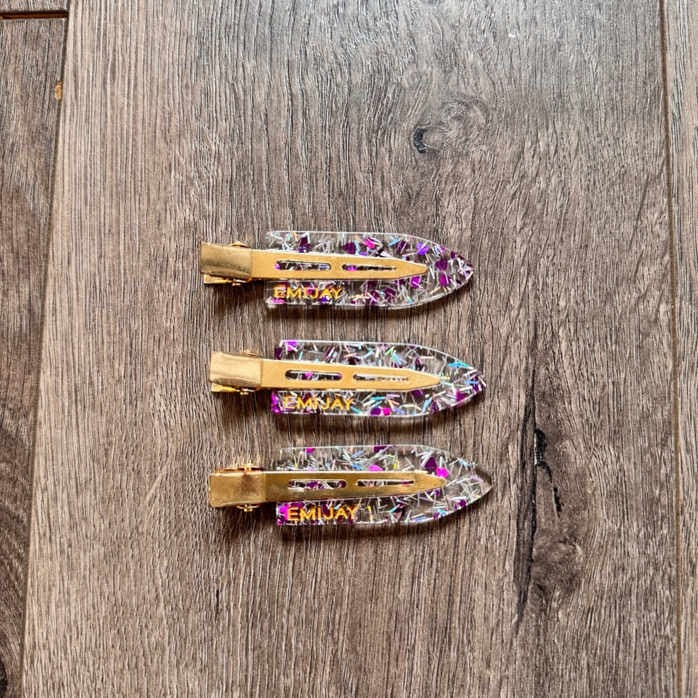 Emi Jay Gold Snap Clips with Clear Multicolor Confetti